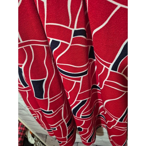 BOLD RETRO POP RED Yathon Geometric Fit and Flare Dress Keyhole Pockets SIZE M - Picture 5 of 8